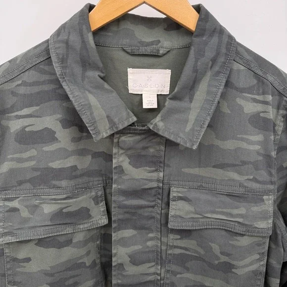 Caslon Women's Camouflage‎ Military Jacket Sz L Green Studded Chore Barn Country - Picture 3 of 14